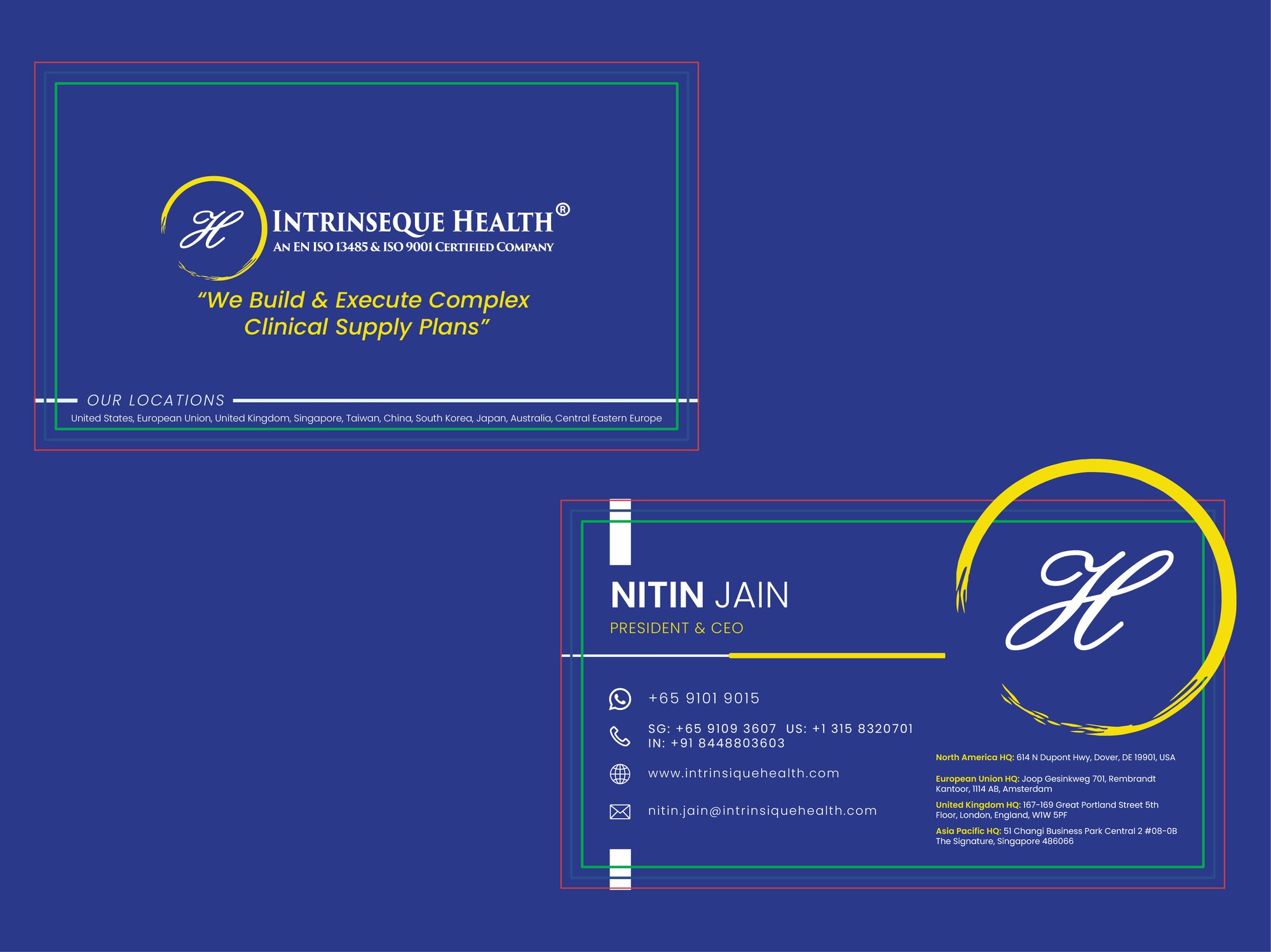 Intrinseque Health business card, front and back design